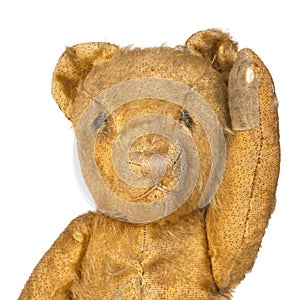 Vintage Teddy Bear Waving over White