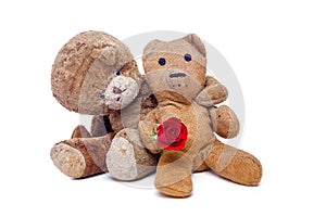 Vintage teddy bears in love. Romantic old couple on Valentines d