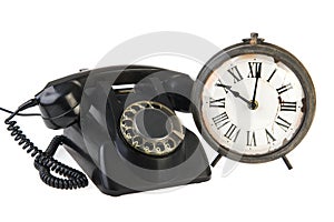 Vintage telephone and clock