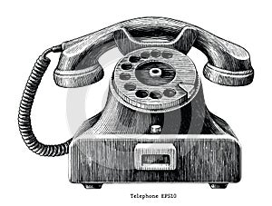 Vintage telephone hand draw clip art isolated on white background