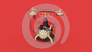 Vintage telephone. Retro old phone  on red background. 3d illustration