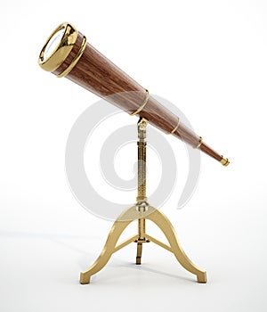 Vintage telescope isolated on white background. 3D illustration