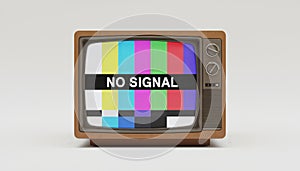 Vintage television displaying color bars and no signal