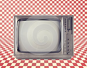 Vintage television isolate on Red checkerboard pattern ,