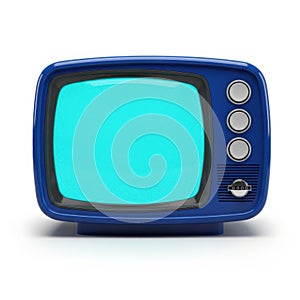 Vintage television set with a glowing turquoise screen and classic knobs