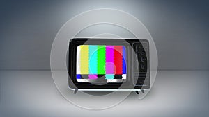 Vintage Television Set Green Background with Noise, Color Bars and Static Loop Animation.