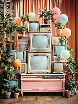 Vintage Televisions Adorned with Natural house plants