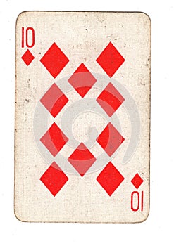 A vintage ten of diamonds playing card.