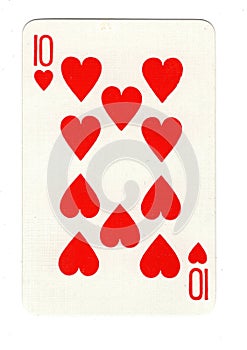 Vintage ten of hearts playing card.