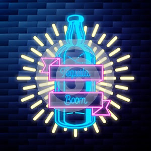 Vintage tequila emblem glowing neon sign