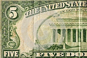 Vintage texture of five dollars of usa