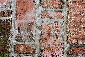 Vintage texture of old brickwork in close view