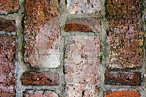 Vintage texture of old brickwork in close view