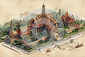 Vintage Thai Temple Map Vector - AI Generated