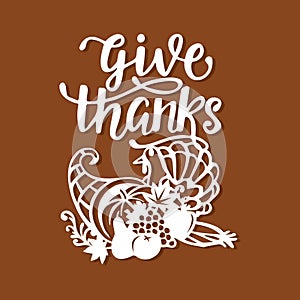 vintage thanksgiving cornucopia turkey harvest give thanks phrase paper cut