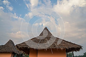 vintage thatch roof of the house in rural area