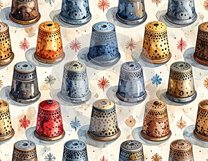 Vintage Thimbles Collection Seamless Pattern