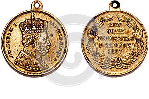 Vintage things. 1887 90th Birthday Wilhelm I Deutscher Kaiser Medal Medallion Coin Commemorative