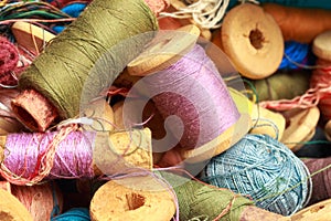 Vintage thread spools isolated on a white - Image