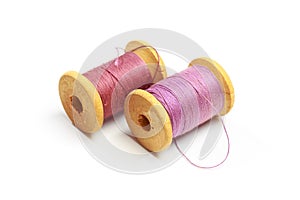 Vintage thread spools isolated on a white - Image