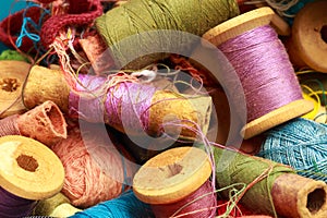 Vintage thread spools isolated on a white - Image