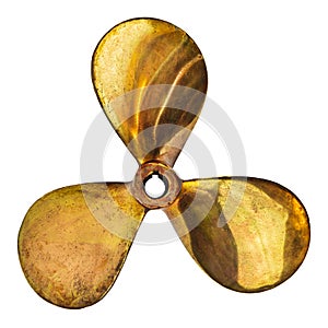 Vintage brass ship screw propeller isolated on a white background photo