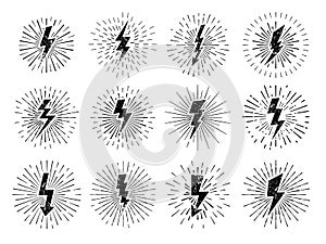 Starodávny blesk. energia roztrhnutie blesk a blesky prudký útok blesk bedrový známky vektor 