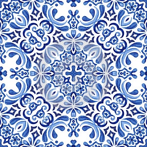 Vintage tile seamless ornamental watercolor arabesque paint tile design pattern for fabric photo