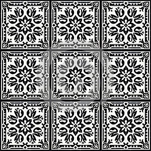 Vintage Tiles, Black and White, Old Tile Pattern, Cement Tiles, Europe around 1900. Repeatable Pattern. Created with AI