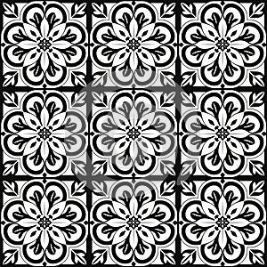 Vintage Tiles, Black and White, Old Tile Pattern, Cement Tiles, Europe around 1900. Repeatable Pattern. Created with AI