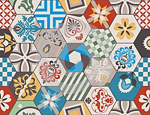 Vintage tiles intricate details for a decorative look.