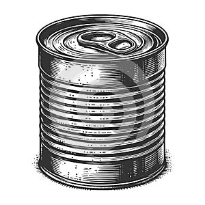 Vintage Tin Can engraving raster illustration