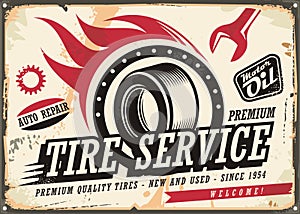 Vintage tin sign for tire service