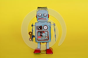 Vintage tin toy robot isolated