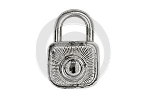 Vintage tiny padlock over white