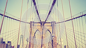 Vintage toned photo of the Brooklyn Bridge, NYC.