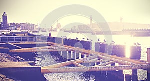 Vintage toned photo of a port infrastructure