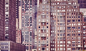 Vintage toned picture of old Manhattan buildings, NYC.