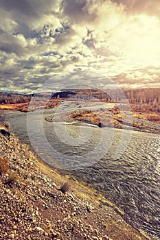 Vintage toned Snake River in the Grand Teton National Park