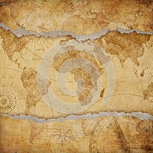 Vintage torn worn world map illustration