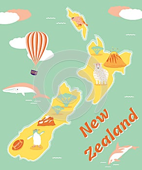 Vintage tourist poster of New Zealand