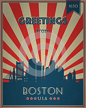 Vintage Touristic Greeting Card - Boston