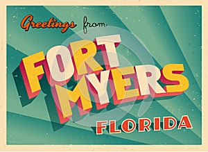 Vintage Touristic Greeting Card From Fort Myers, Florida. photo