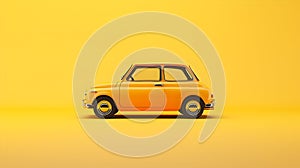 Vintage toy car model on a vibrant yellow background. Minimalist style. Ideal for creative design projects