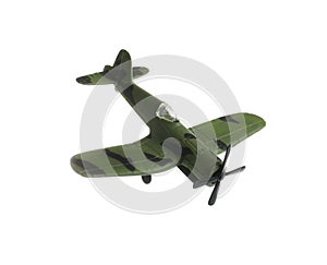 Vintage toy military airplane on white