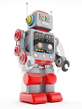 Vintage toy robot on white background. 3D illustration