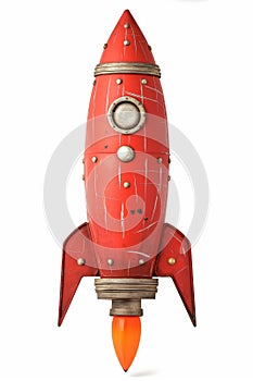 Vintage Toy Rocket on White Background