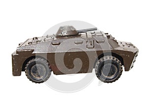 Vintage toy tank on white background