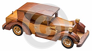 Vintage toy wooden toy car isolated