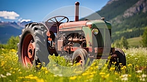 Vintage Tractor Amidst the Meadows. Generative AI